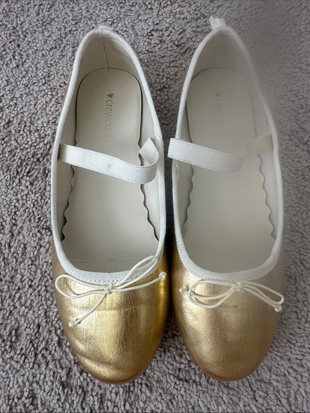 Gold Ballet Flats with Ankle Strap